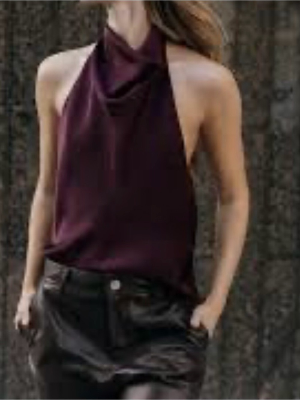 Zara Satin Halter Camisole in Deep Plum - Picture 3 of 16
